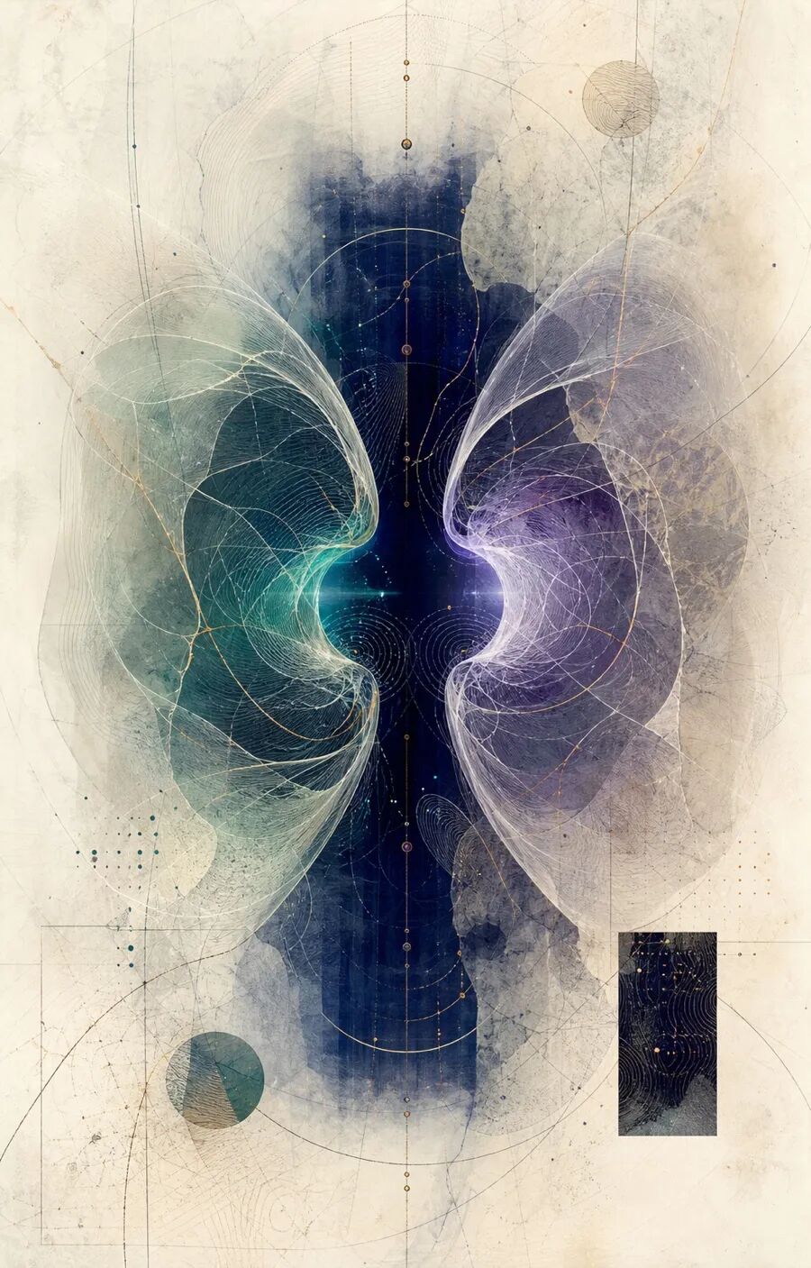 图01｜分析合一不是两个人融合，而是一个临时经验场：两个非人物的透明场域向同一个黑暗中心弯曲，但没有互相占有。